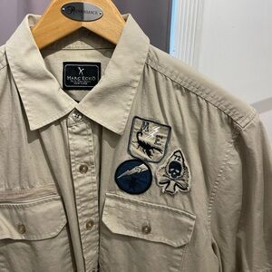 Men's Beige Short Sleeve Shirt with Patches